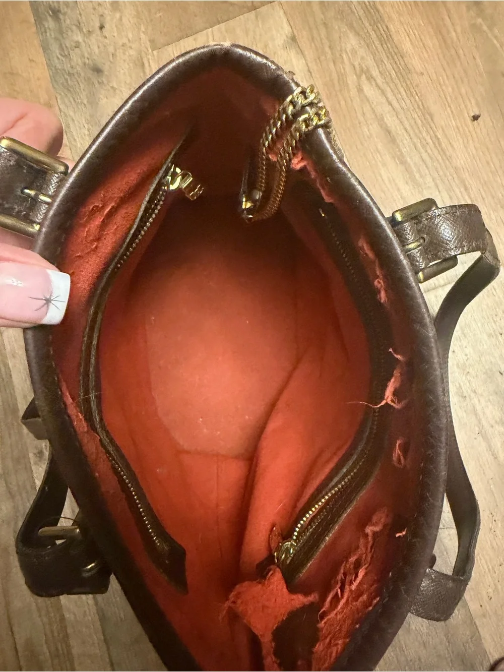 Louis Vuitton Brown Checkered Mini Bucket Tote with Gold Hardware